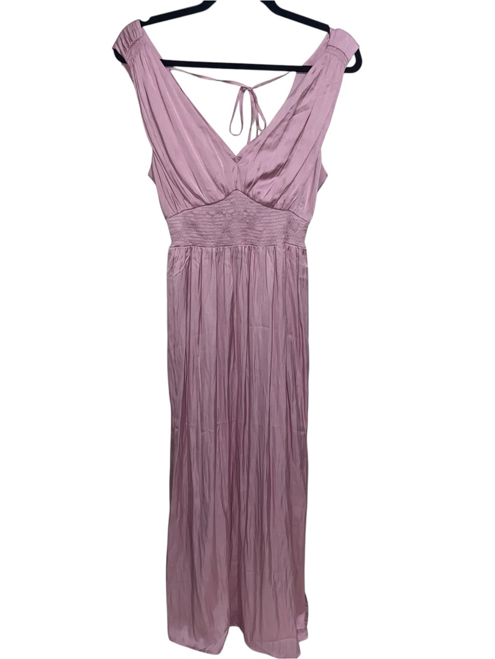 Old Navy Dress Womens Small Pink Satin Plunge Pleated Fairy Whimsy Ethereal Maxi